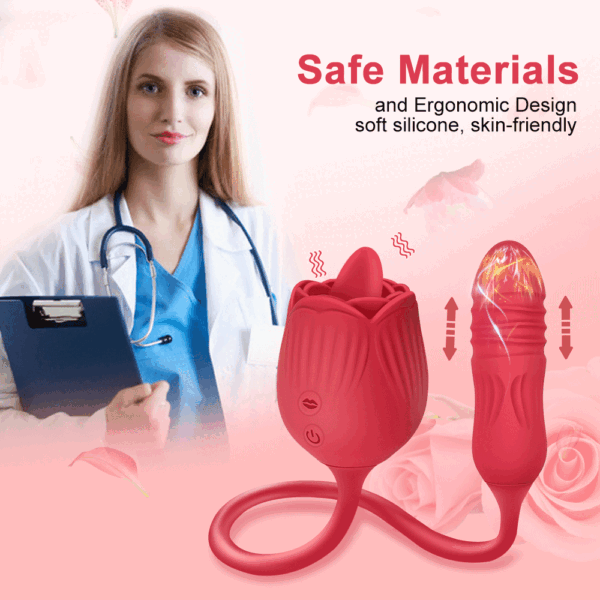 Trứng rung hoa hồng - 2 đầu rung thụt & lưỡi liếm 10 chế độ massage điểm G trung rung hoa hong 4